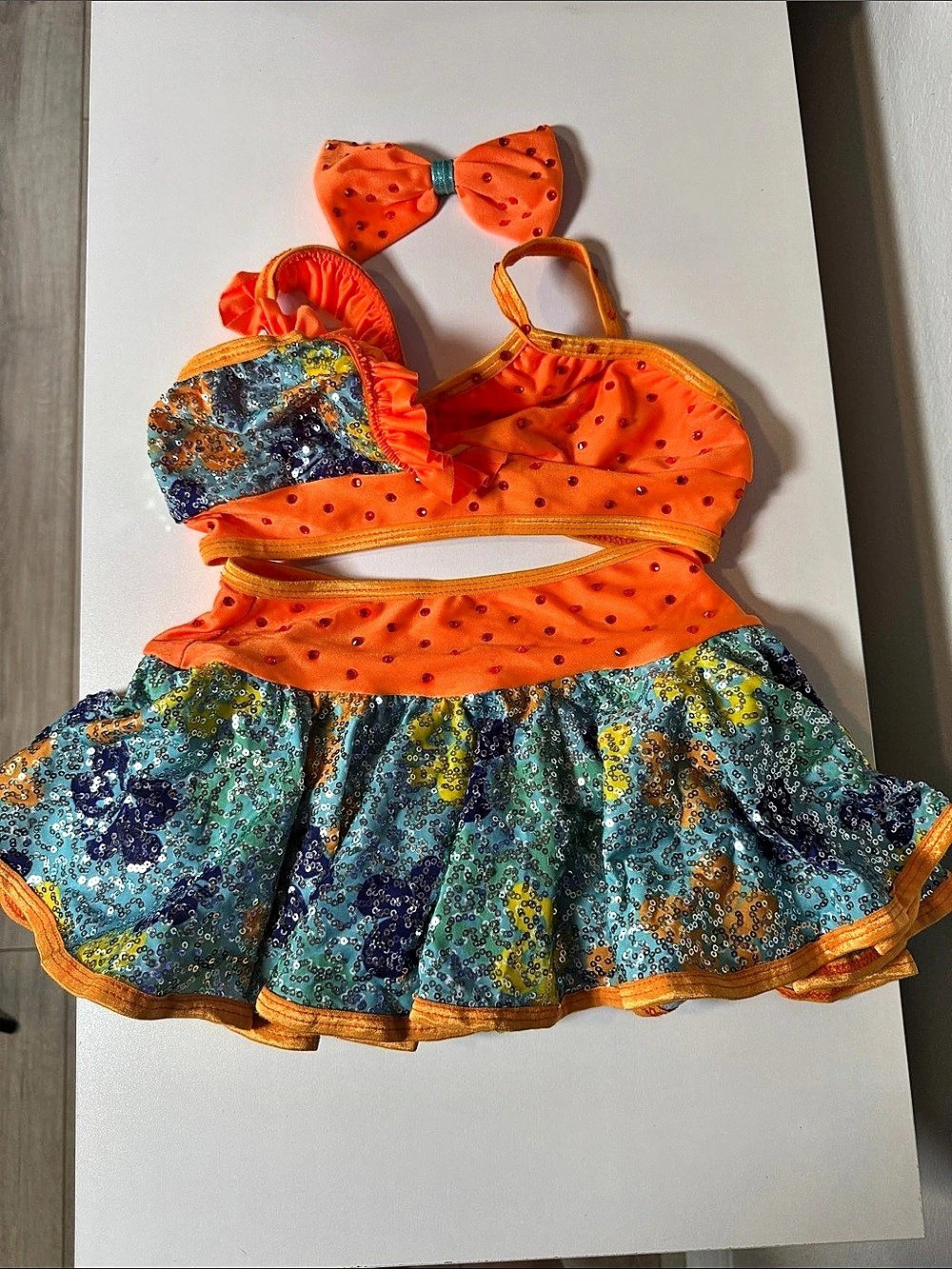 Pumpers Sequin Costume Set in Orange & Blue L